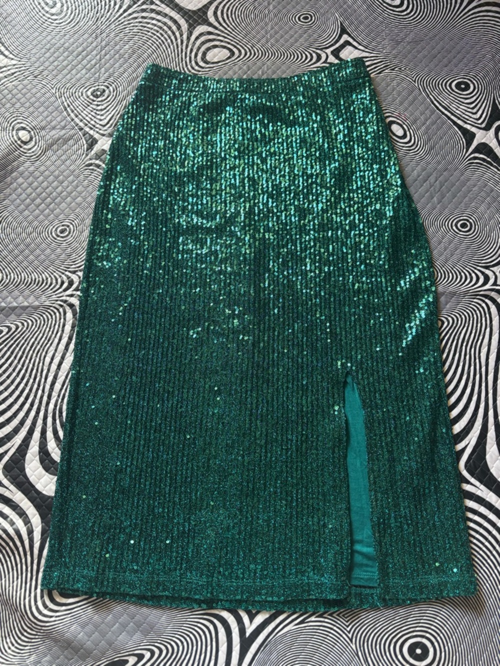 Maeve Green Sequin Pencil Skirt with Front Slit